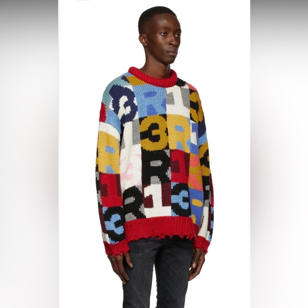 R13 Multicolor Intarsia Logo Chunky Sweater Sz S Oversized